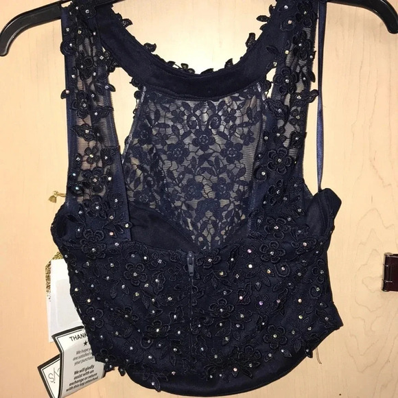 Say Yes To The Prom Size 7 Navy Blue Dedazzled Top. New With Tags - Picture 6 of 9